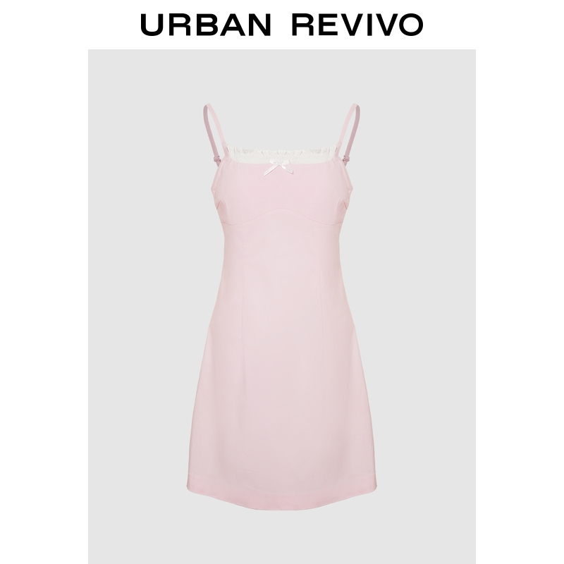 【HOT】UR2025夏季新款女拼接木耳边蝴蝶吊带连衣裙UYU750100