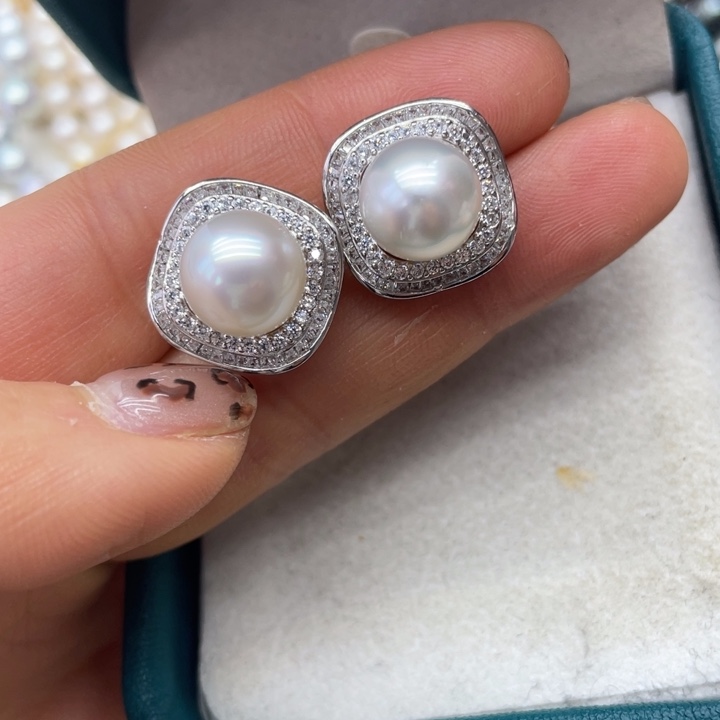 海水珍珠耳饰银S925镶嵌