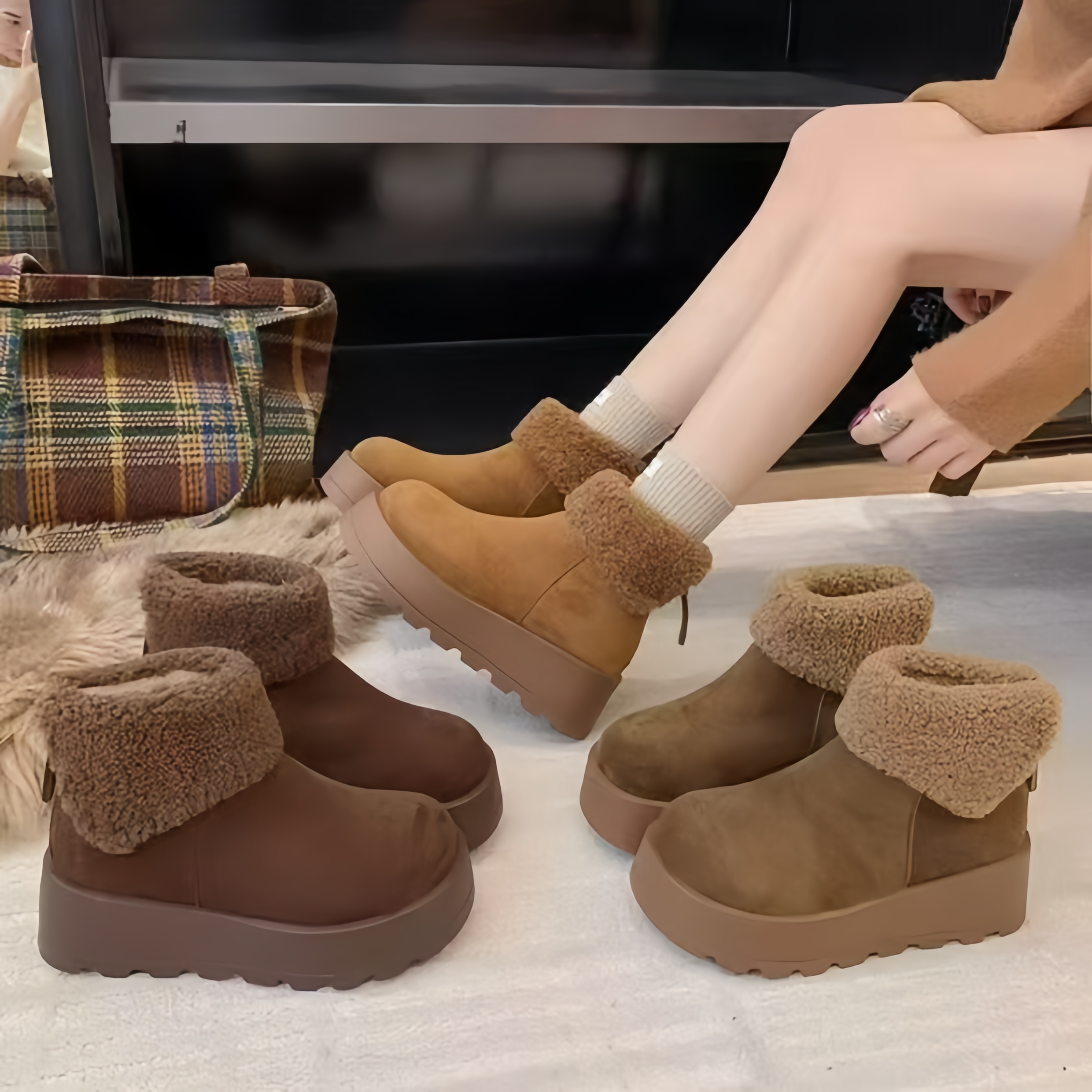 加绒冬季后拉链勃肯鞋