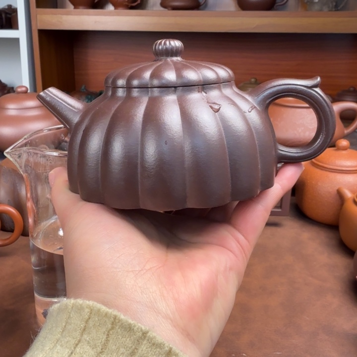 清***酒茶壶紫砂半手工精工筋纹