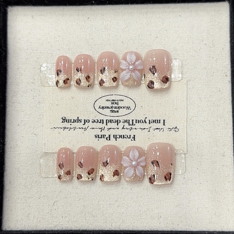 【捏花豹纹】金猫眼纯手工穿戴甲美甲贴片可拆卸穿戴式10片装A252