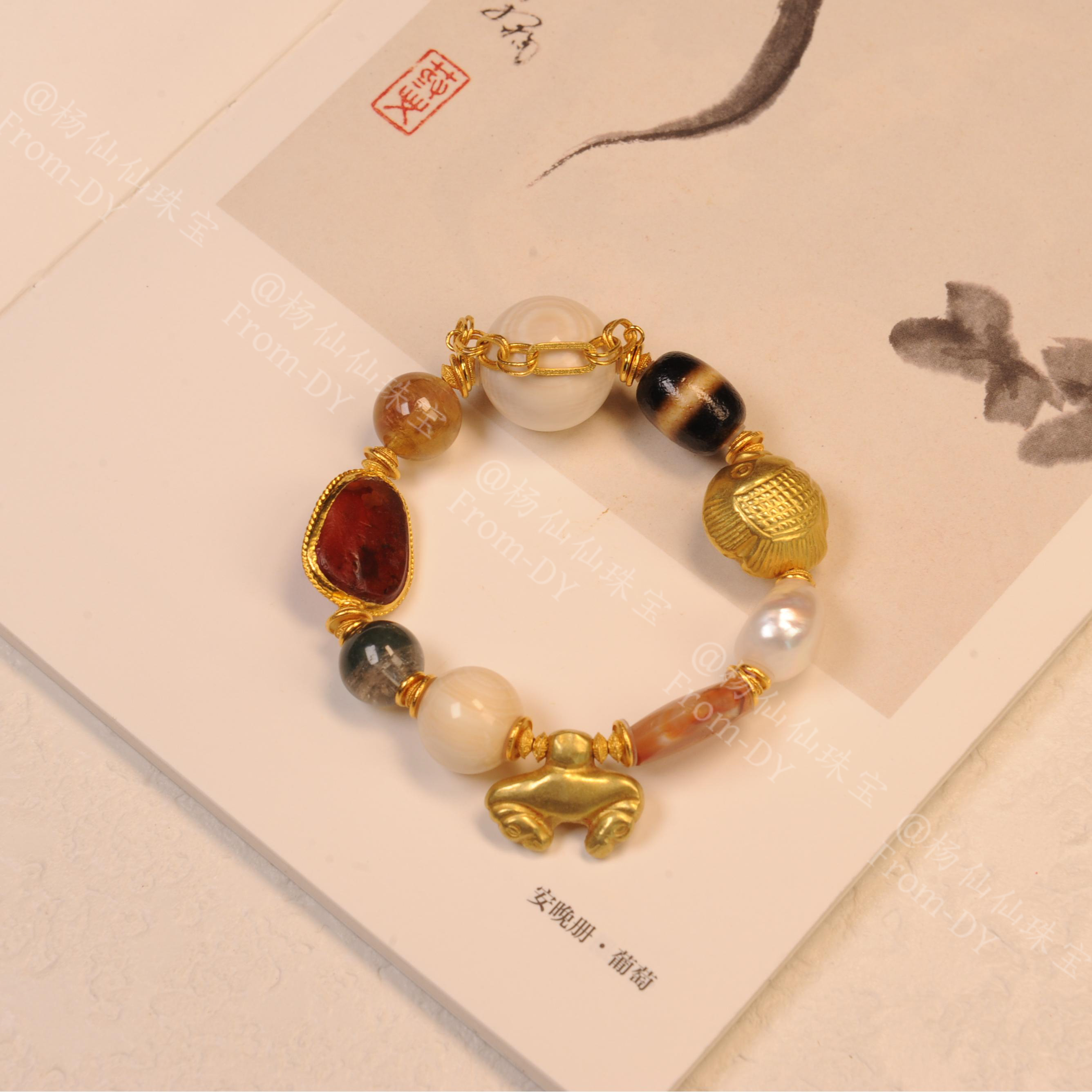 【杨仙仙珠宝】18K厚金镶嵌淡水珍珠多宝手串-A3778