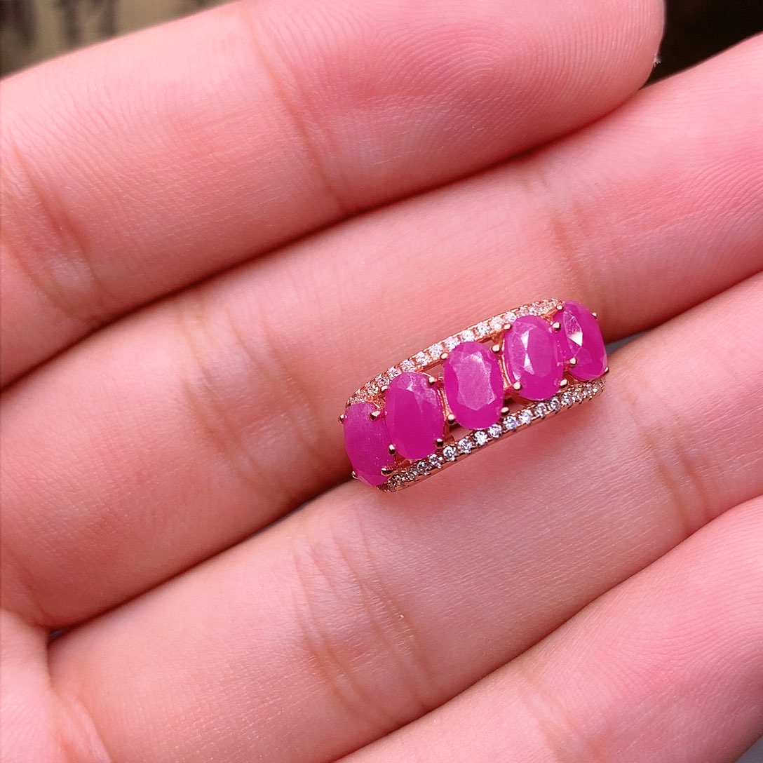 红宝石戒指银S925镶嵌