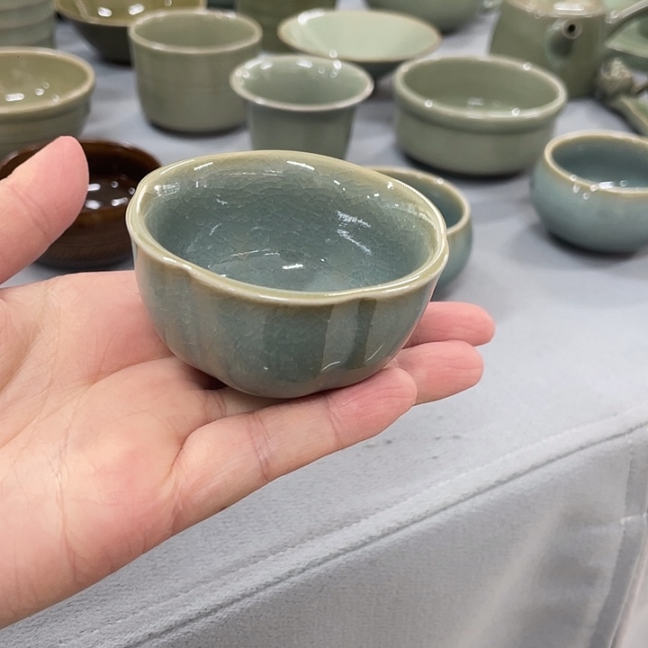 摆件原矿汝瓷天蓝釉冰裂纹单杯