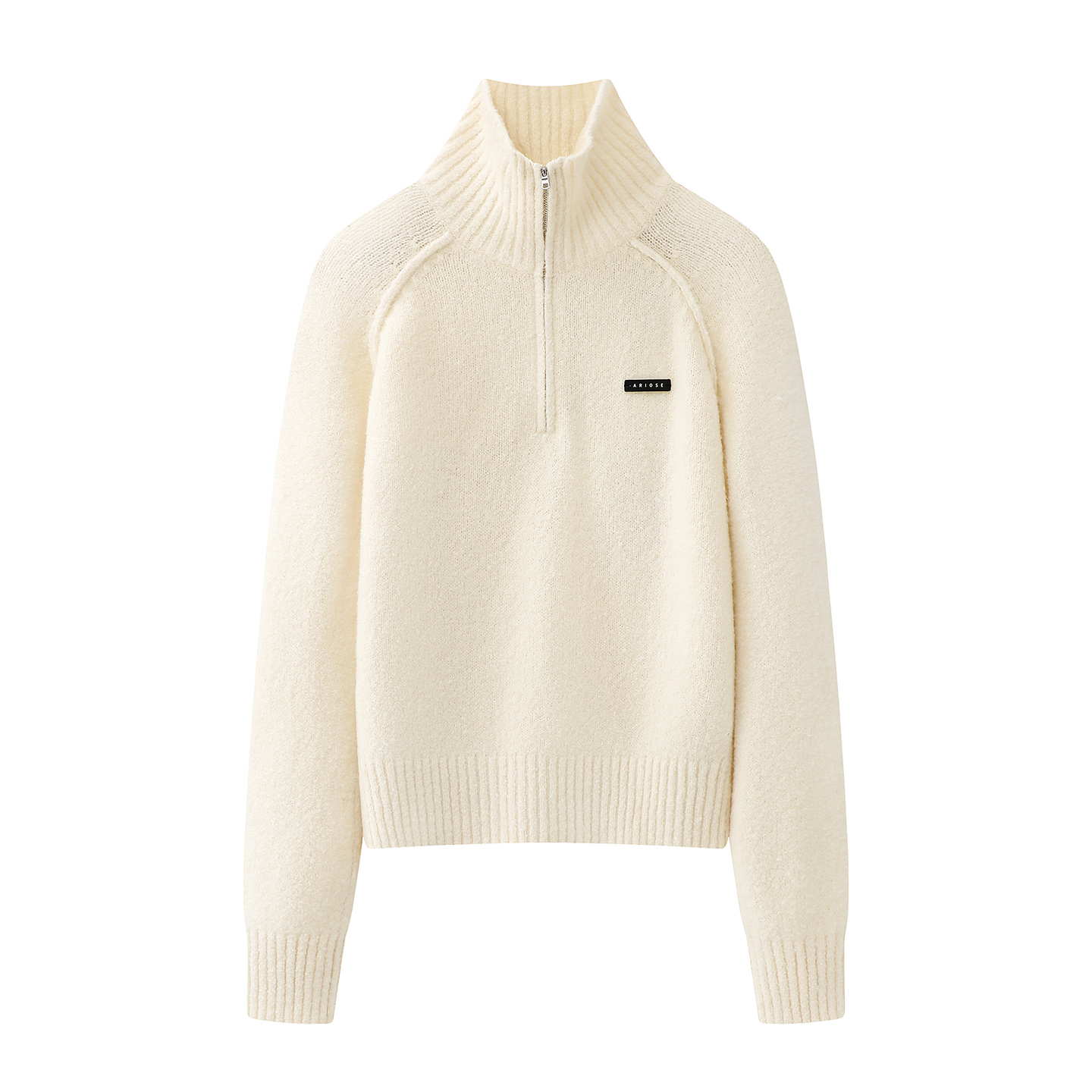 艾诺丝商场同款2025冬新品时尚简约立领拉链针织衫女打底毛衣4153