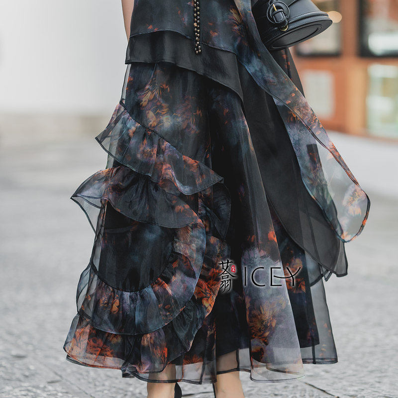 艾翕甄选【莫奈花园】花边印染休闲裤ZX23447-4