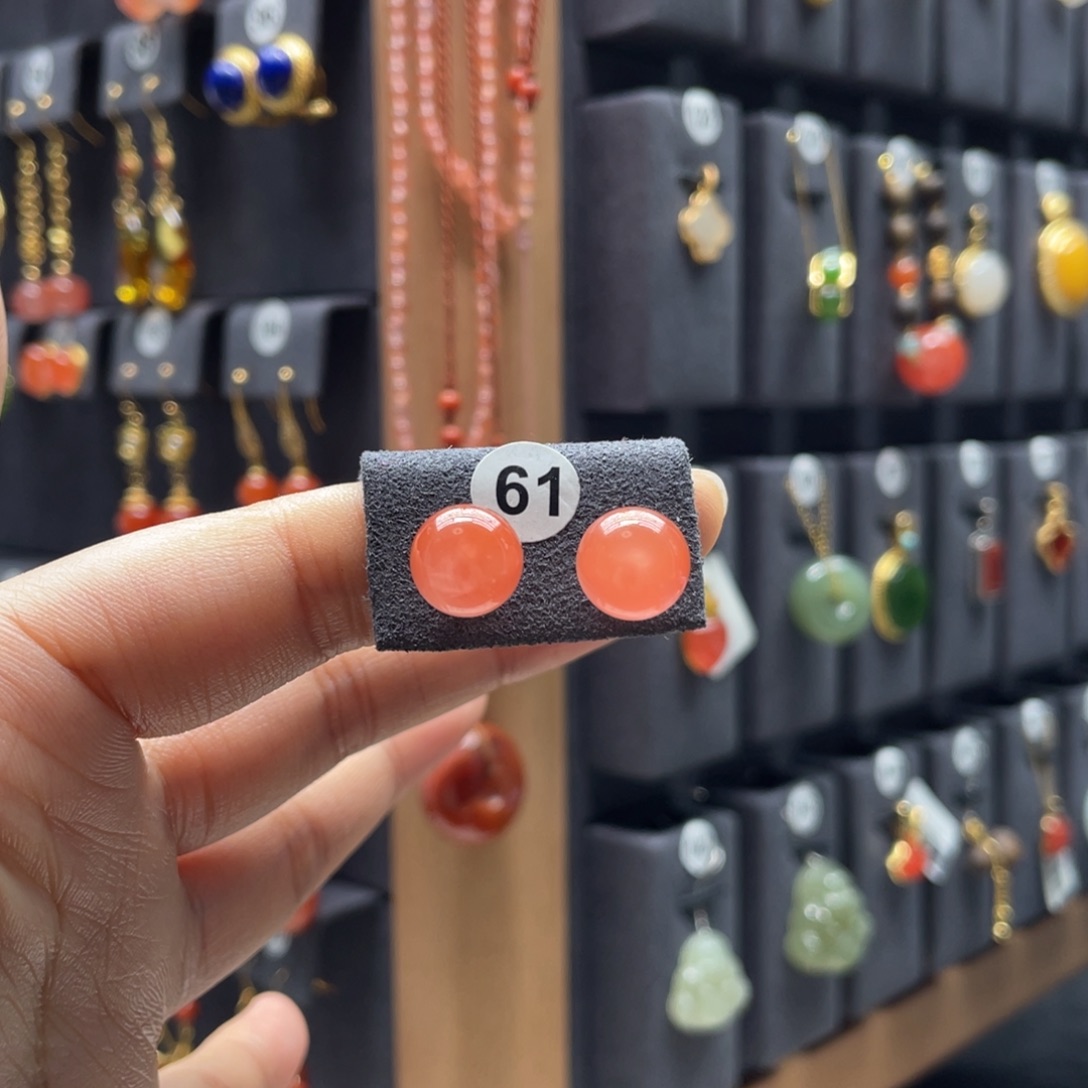 南红玛瑙银S925镶嵌耳饰61号