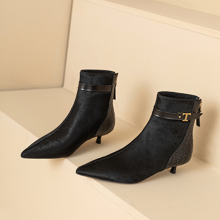 【3.5cm】马毛软底优雅百搭尖头短靴1803