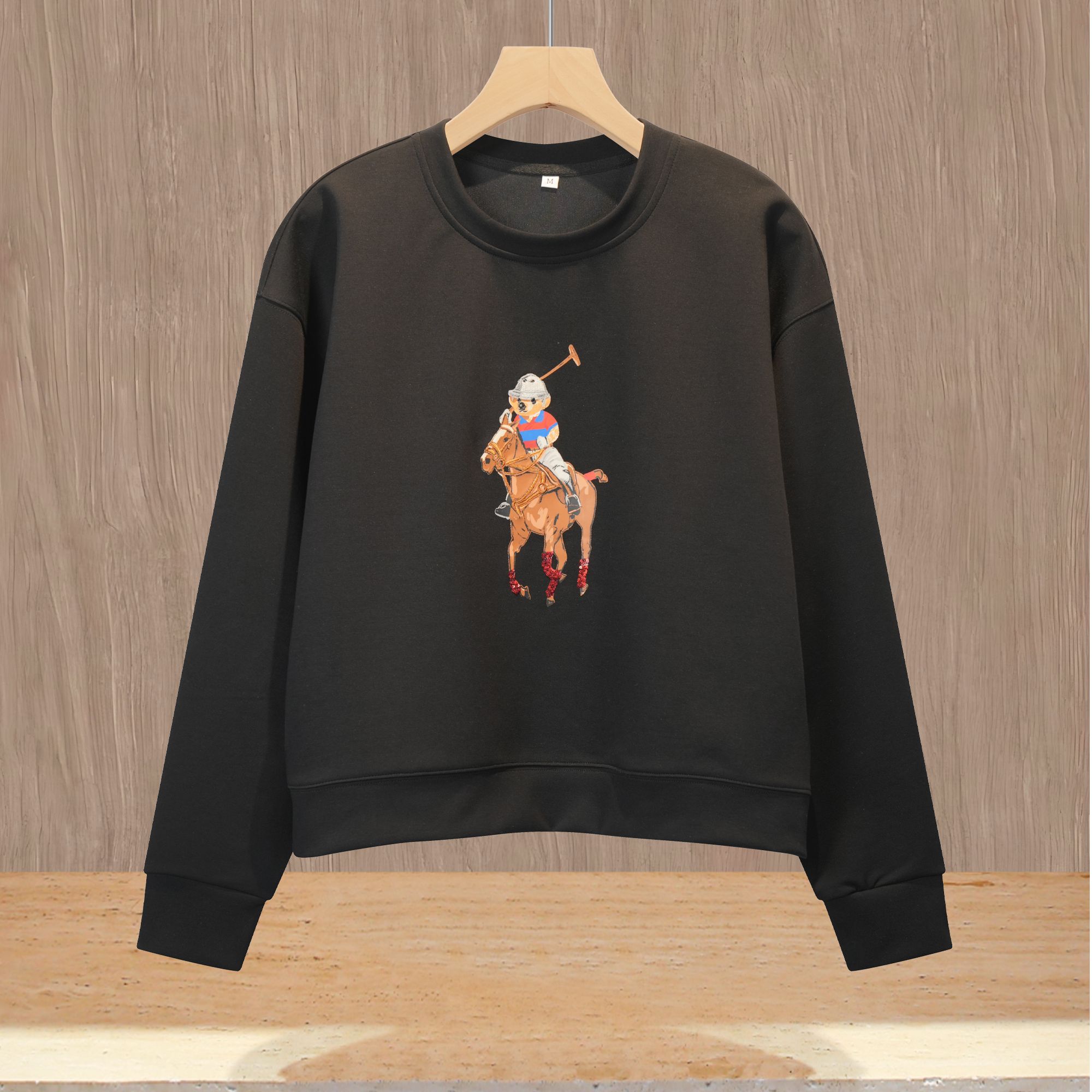 刺绣印花黑色美式休闲上衣女款春秋季百搭时尚短款女生卫衣D57885