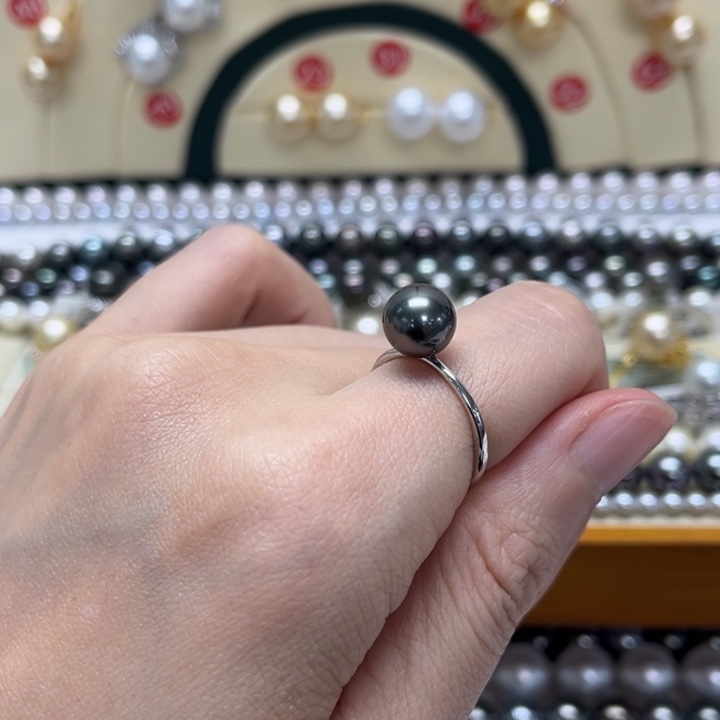 戒圈海水珍珠银S925镶嵌大溪地 7-8mm 16号