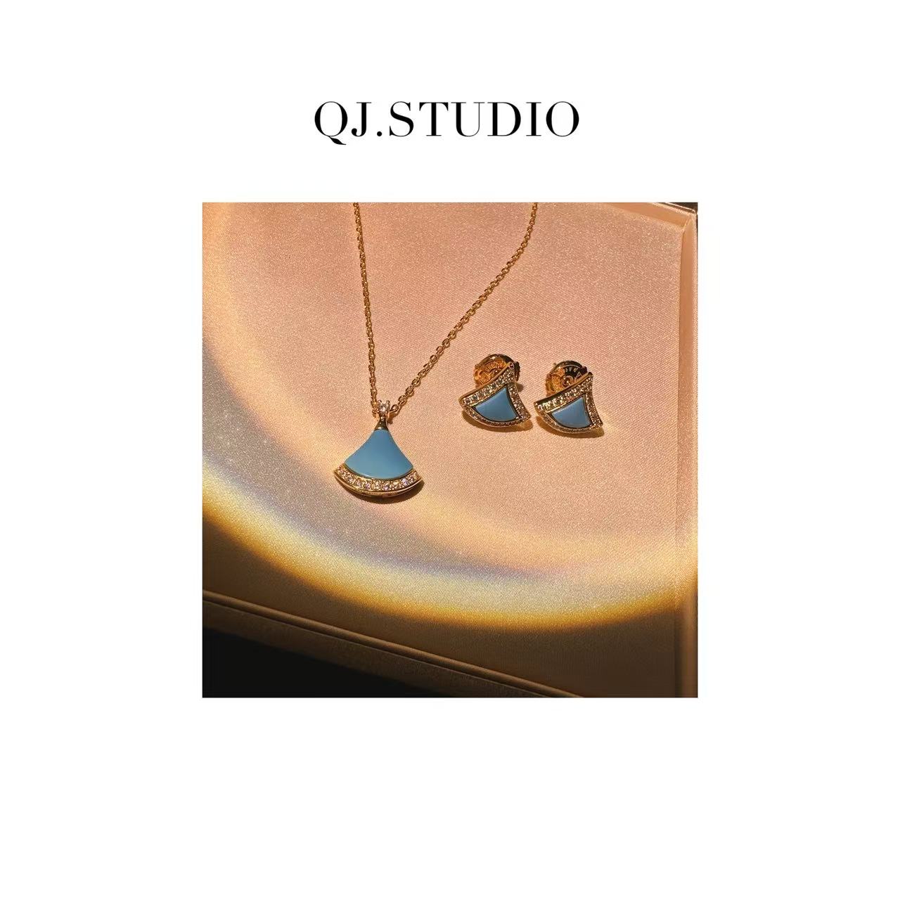 时尚-绿松小扇子-耳钉-围巾