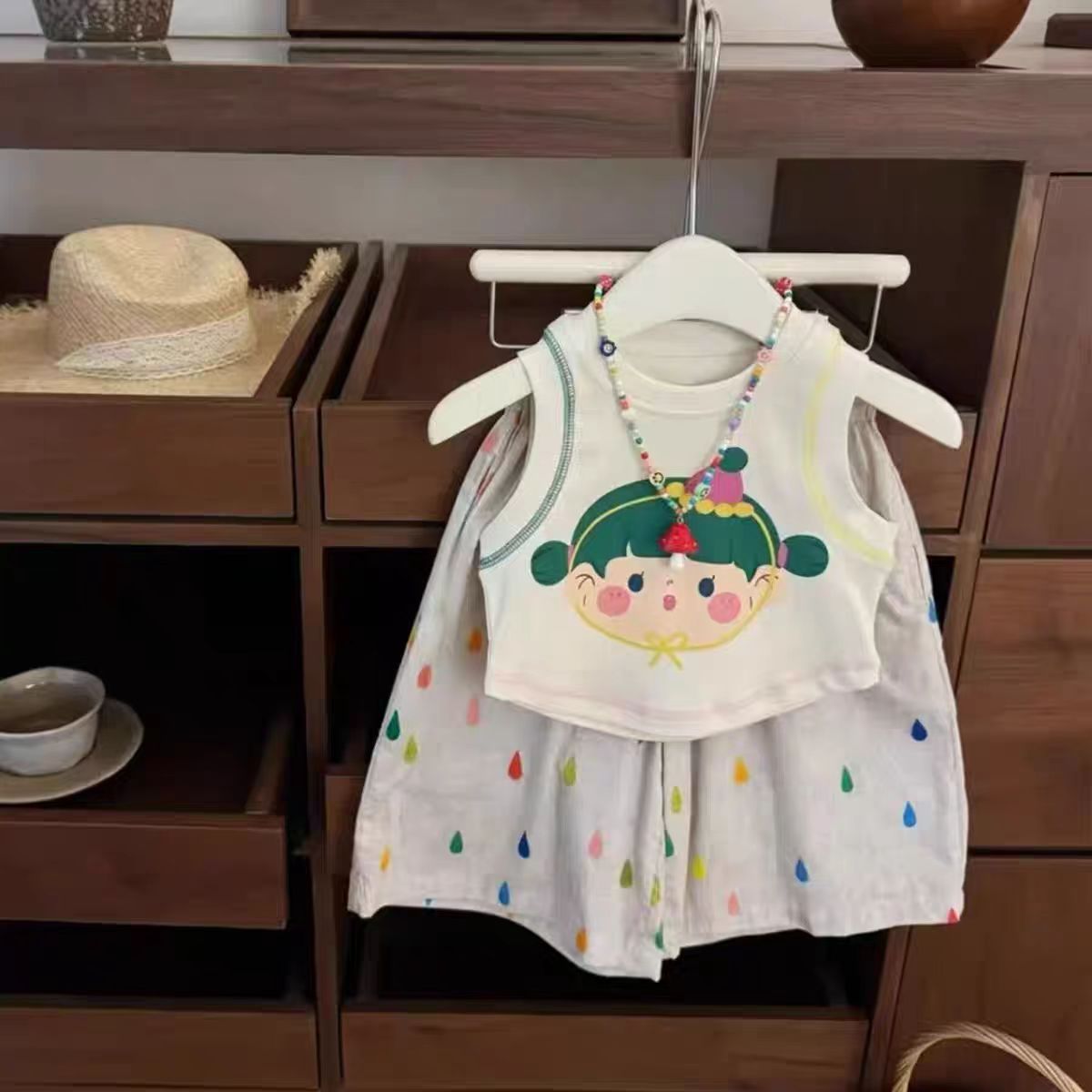 女童套装夏季2025新款纯棉无袖女孩背心小童韩系阔腿裤儿童两件套