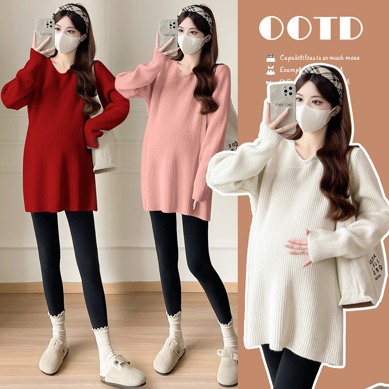 孕妇软糯毛衣秋冬新款百搭洋气宽松中长款针织衫保暖打底上衣潮妈