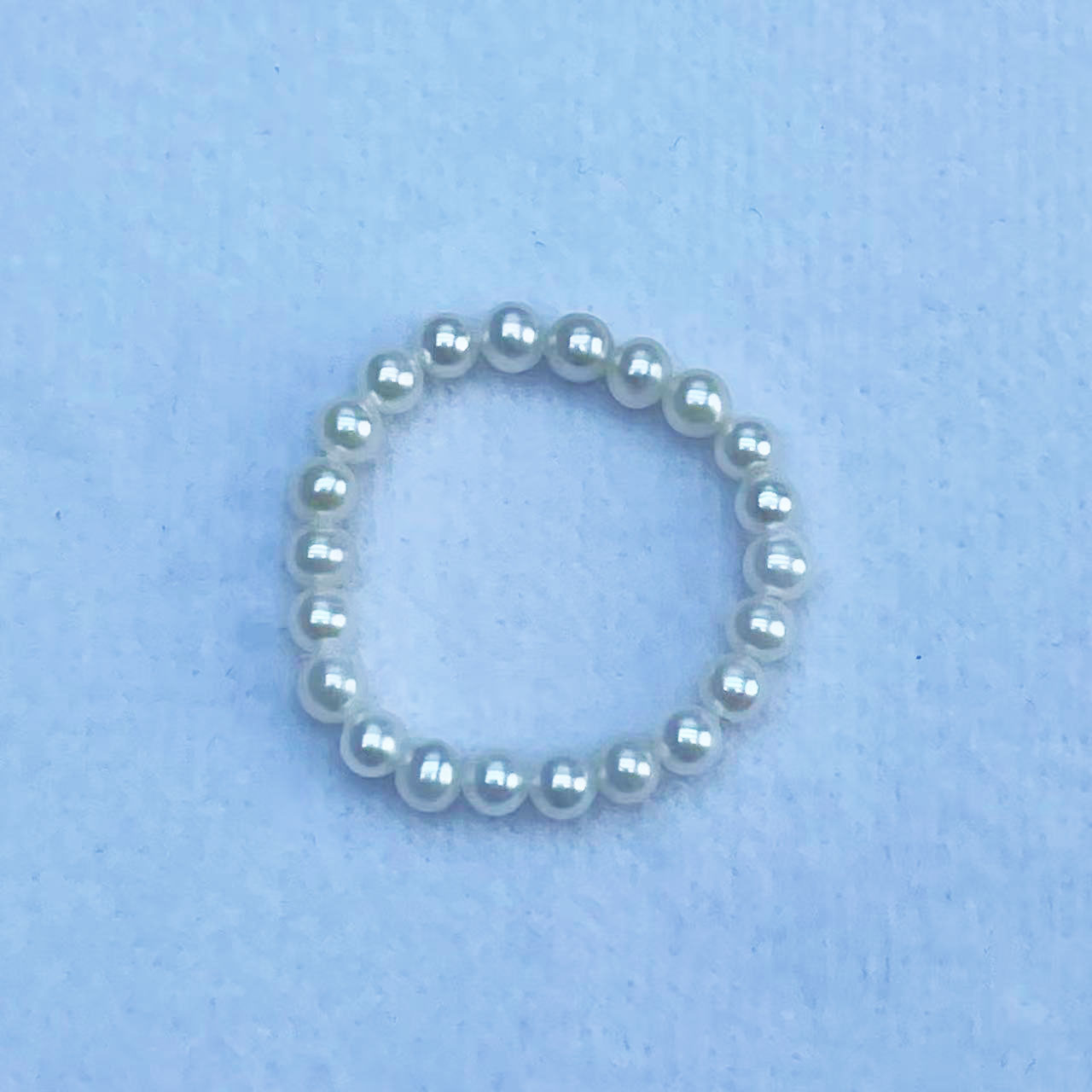 天然淡水珍珠少女风白简约设计3-4mm串珠气质女经典手饰弹力戒指