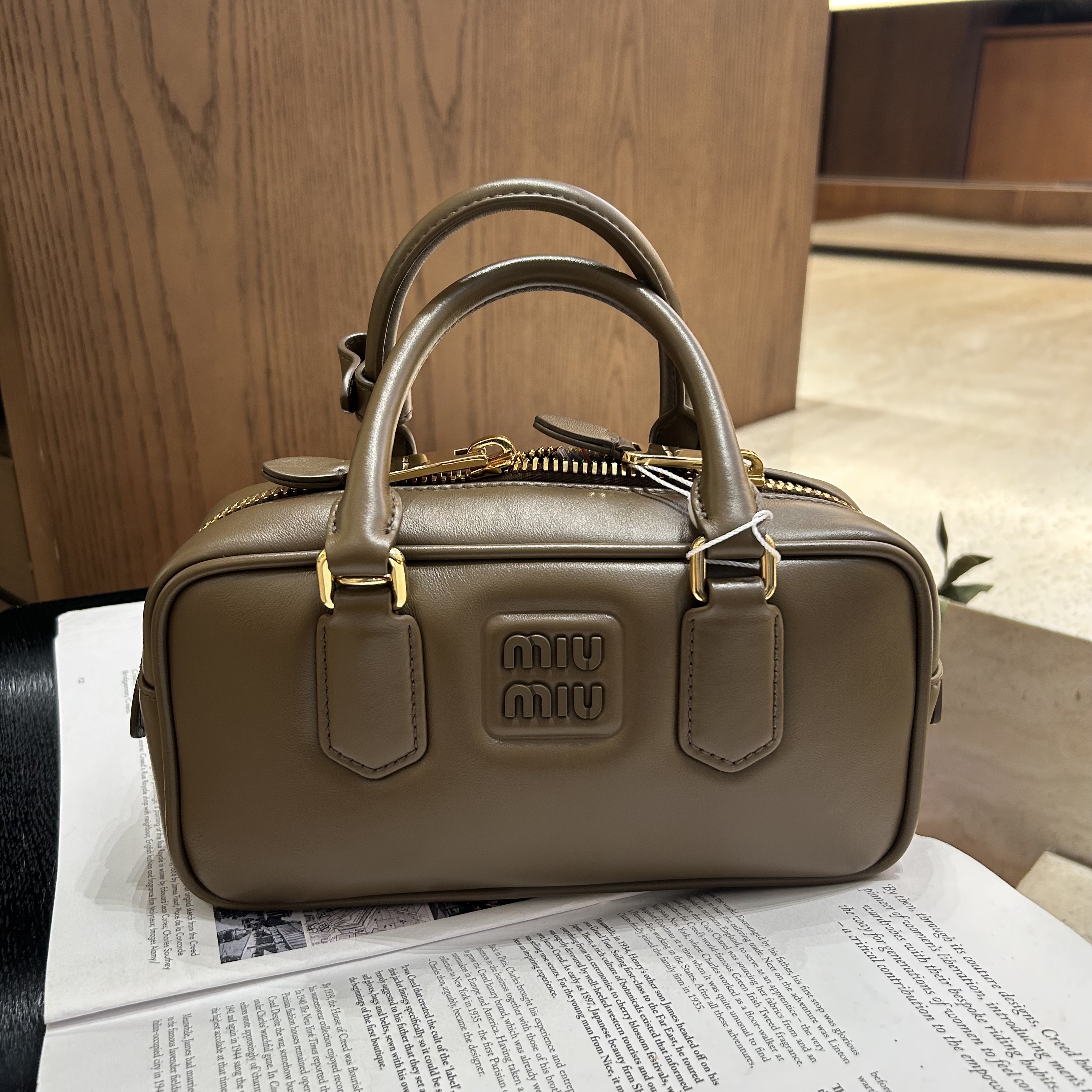 99新 MIU MIU/缪缪  小号牛皮 苔原色 保龄球 手提包 93914254