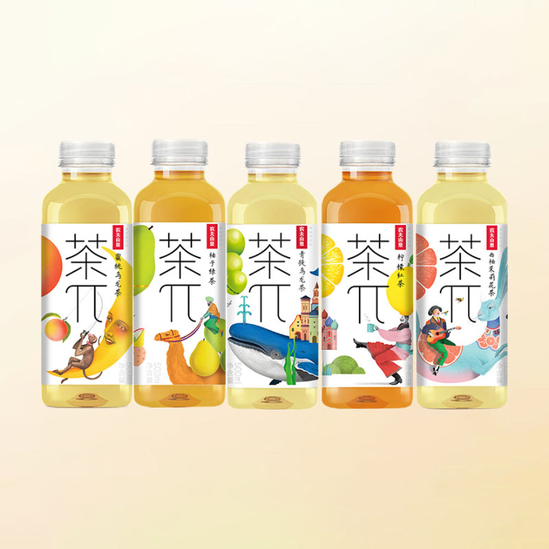 农夫山泉茶派π500ml*5瓶柚子绿茶蜜桃乌龙茉莉花果味茶饮料bt