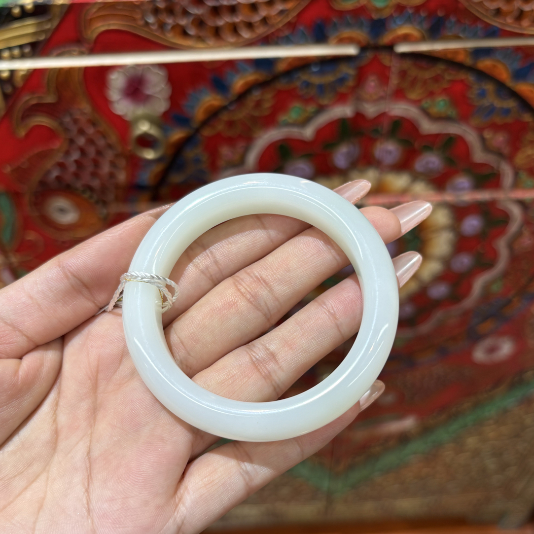 112705wt和田玉俄料羊脂白玉手镯约53.5圈口53.87g