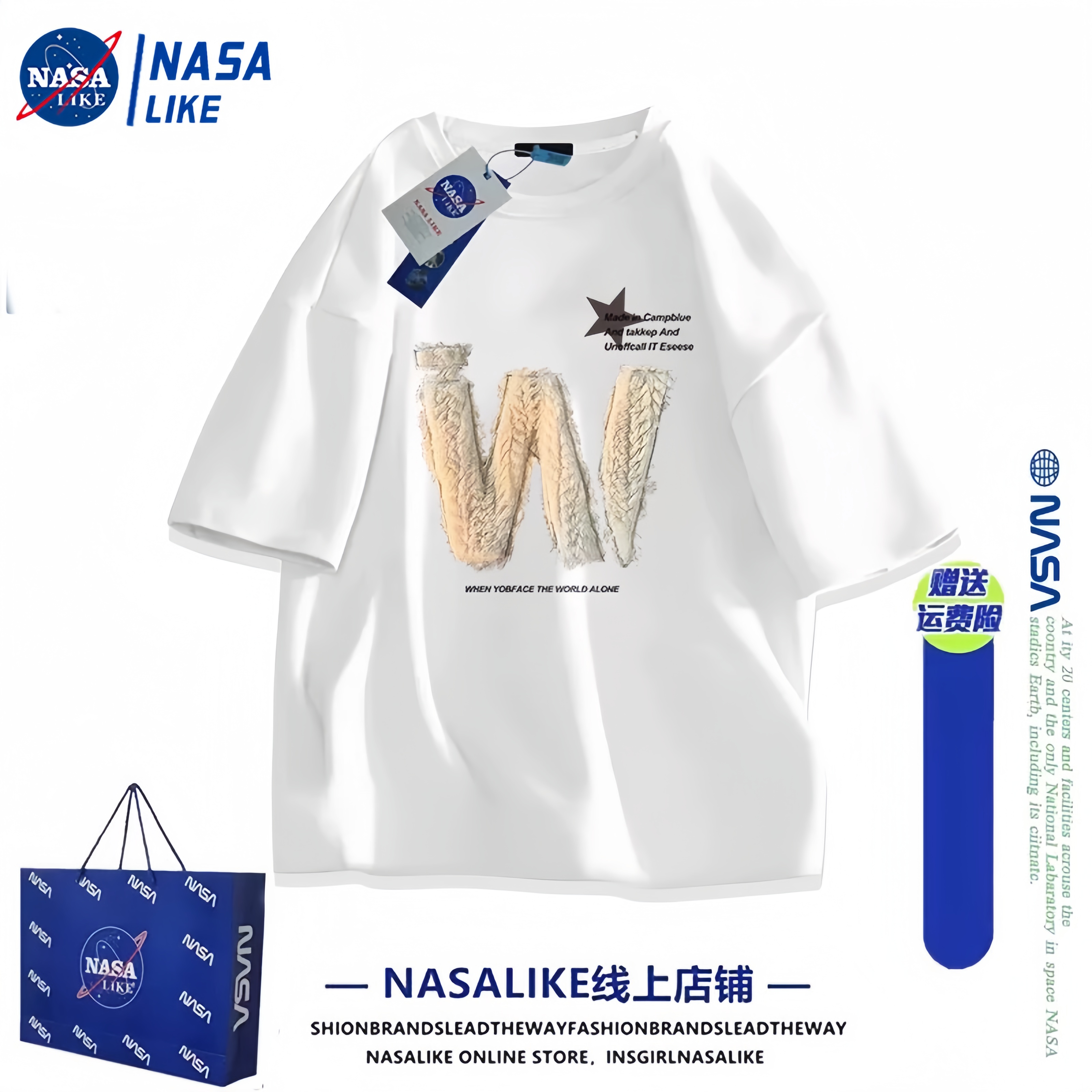 NASA联名纯棉T恤情侣短袖全棉宽松大版上衣半袖2025新款夏季百搭
