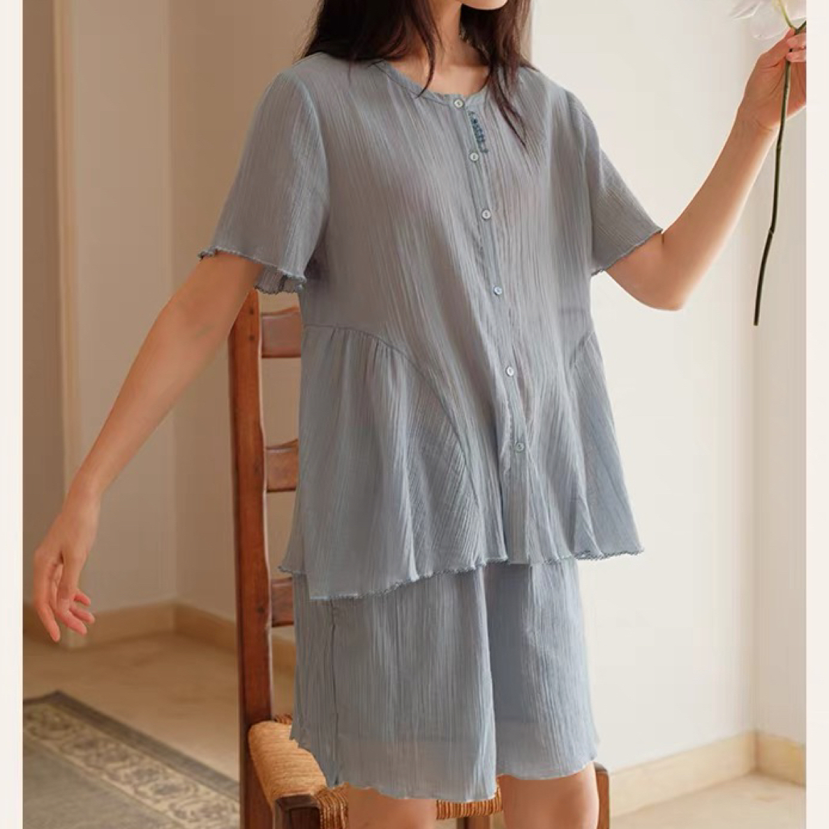 朵朵可可25春夏纯棉家居服睡衣时尚休闲薄款套装居家长款