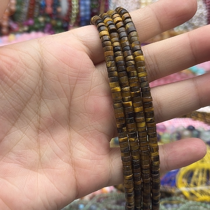 玛瑙/玉髓未镶嵌珠宝半成品一条4/2mm左右黄虎眼石直切