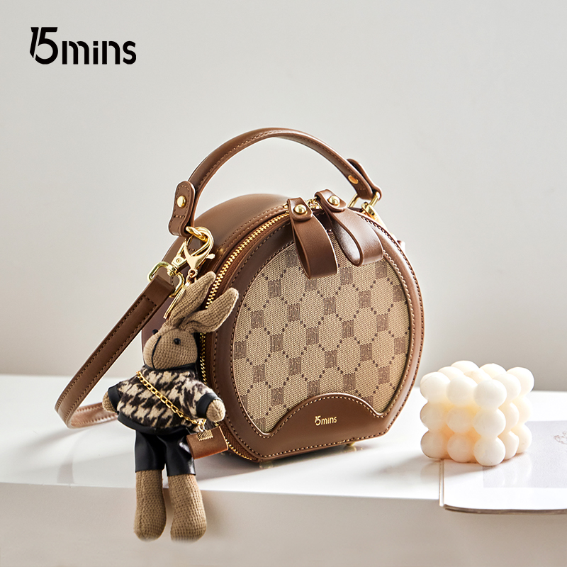 【15MINS】复古小圆包单肩斜挎包轻奢圆形时尚圆形手提包H1256DX3