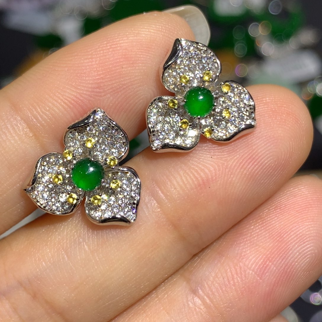 翡翠耳饰银S925镶嵌6、