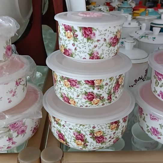 新疆西藏包邮小玫瑰花骨质瓷三件套保鲜碗