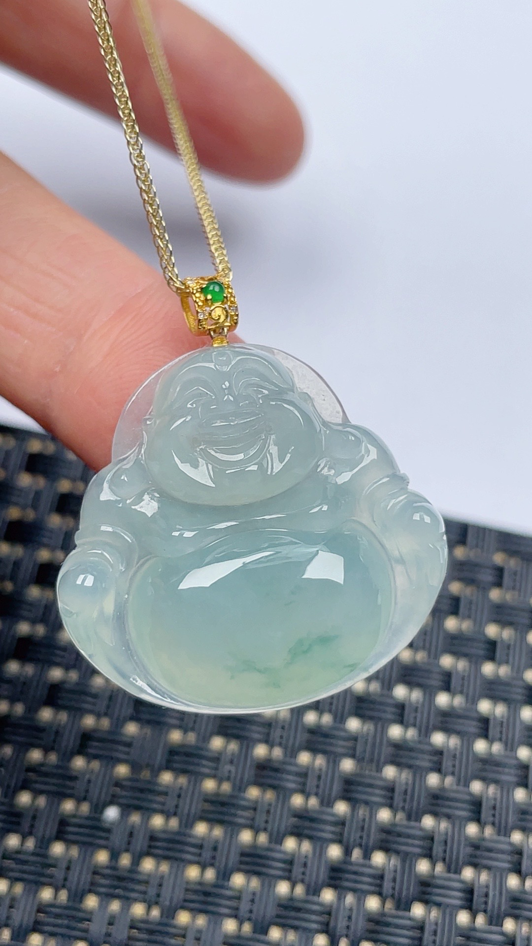 缅甸天然翡翠A货冰飘花佛公吊坠尺寸28.4-29.8-6.8