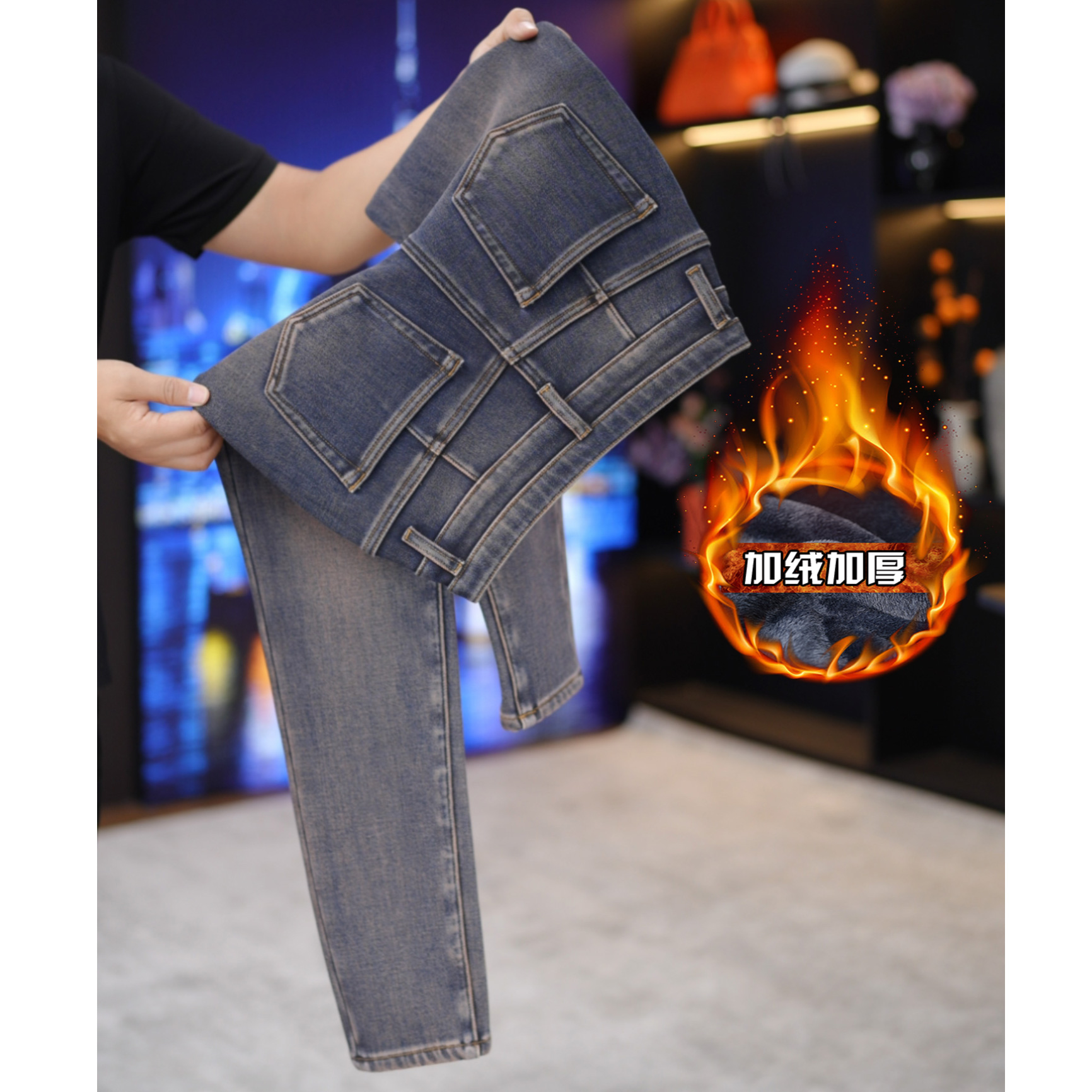 【加绒加厚】2025新款女装修身女九分小脚裤弹力高腰紧身显瘦