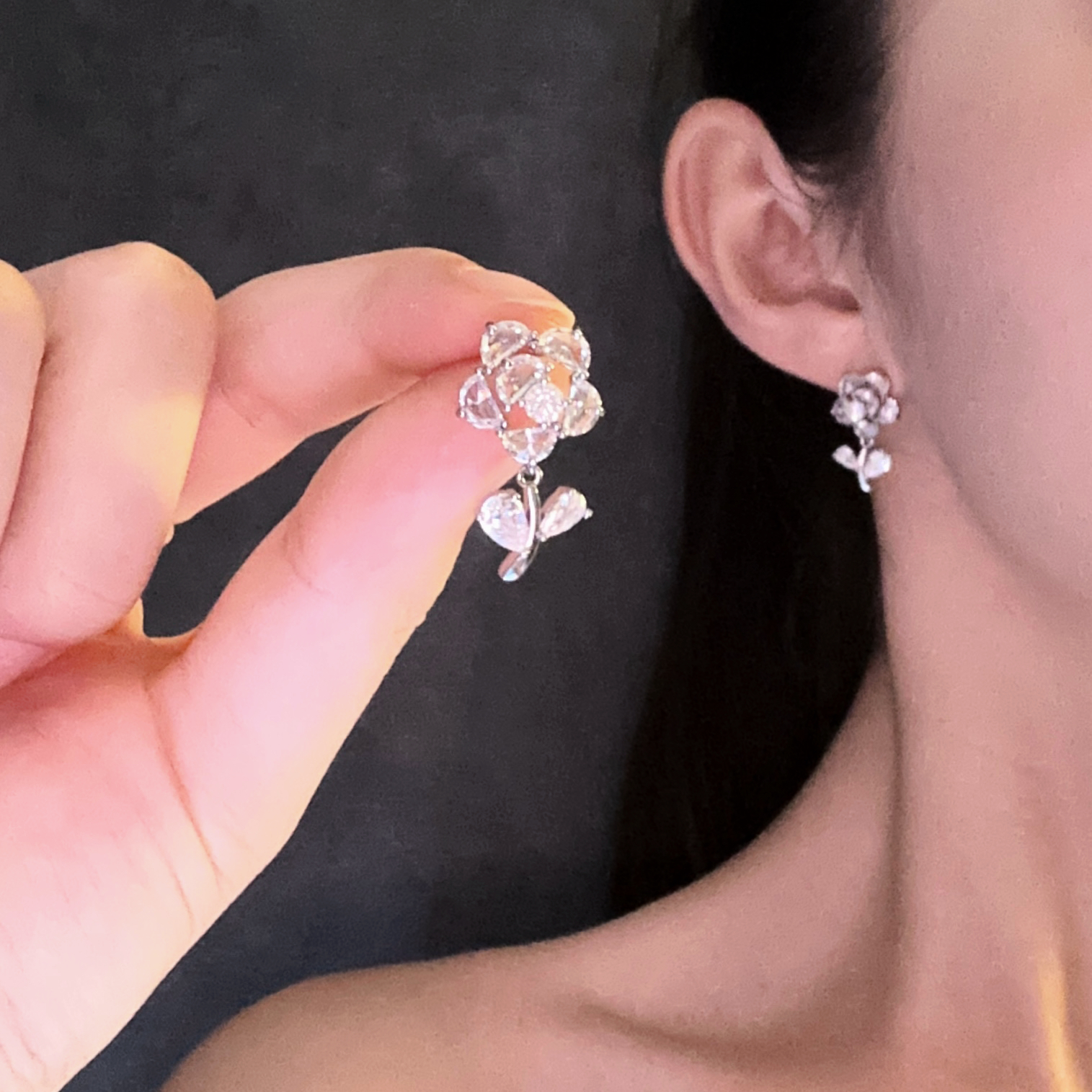 合金树脂耳饰 可爱风少女风简约风山茶花植物花卉耳钉女秋冬耳环