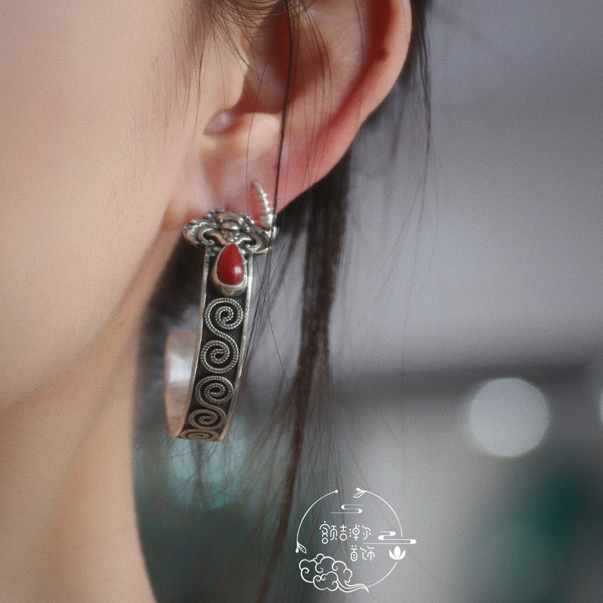 足银耳饰 卡旭日民族风特色耳环耳圈耳饰850 1050