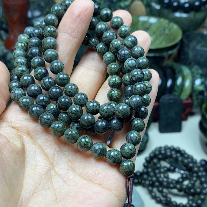 呀***喽蛇纹石玉未镶嵌项链蛇纹卡8的108颗