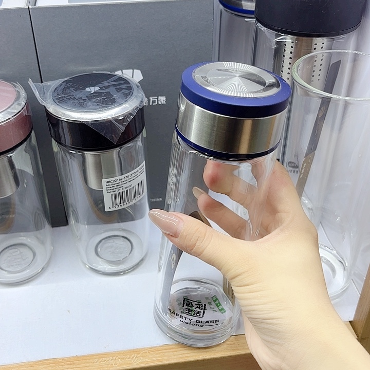 卧龙品牌单层玻璃杯400ML蓝