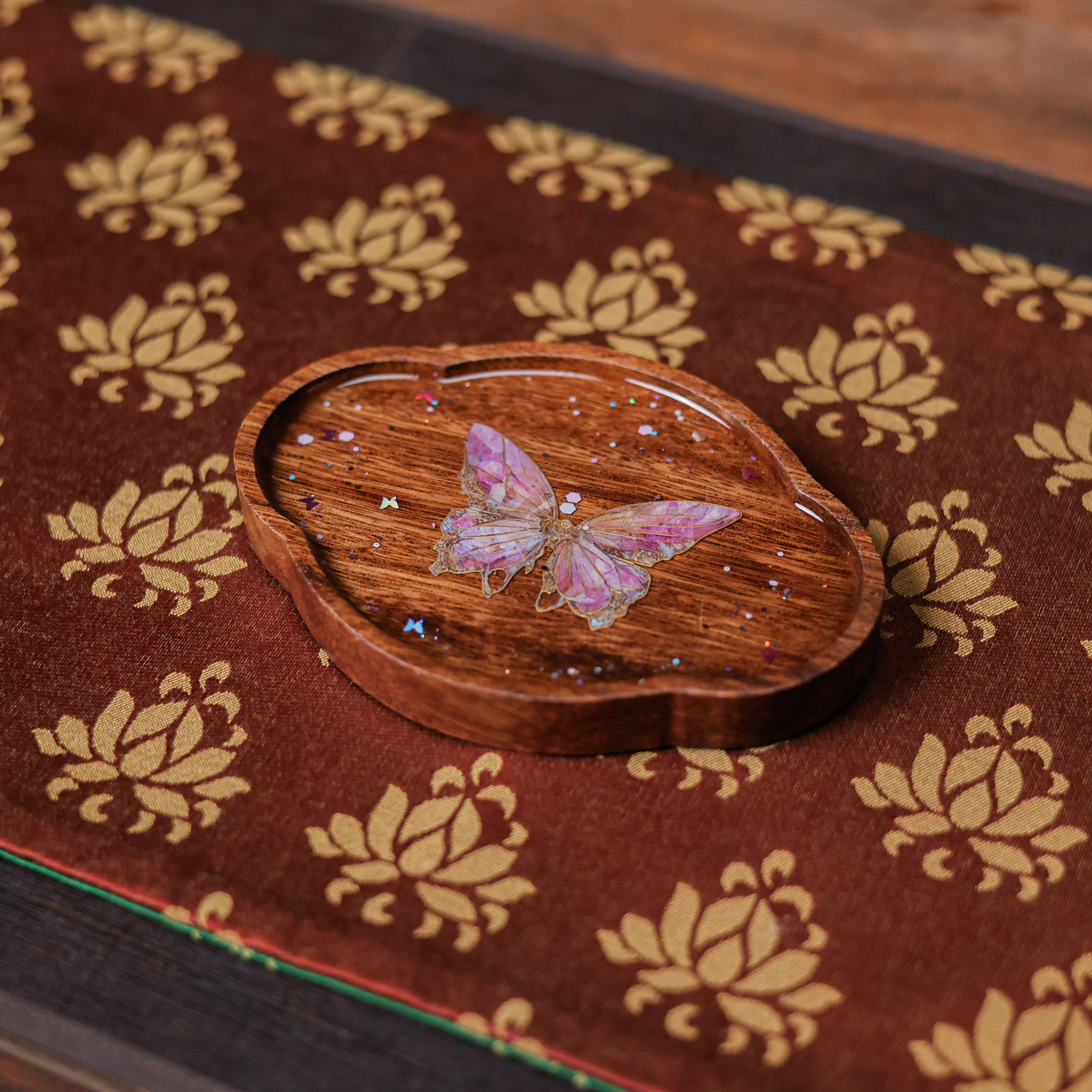 【红红专属】小海棠粉蝶茶盘12.5*9*1.5（Q9455）