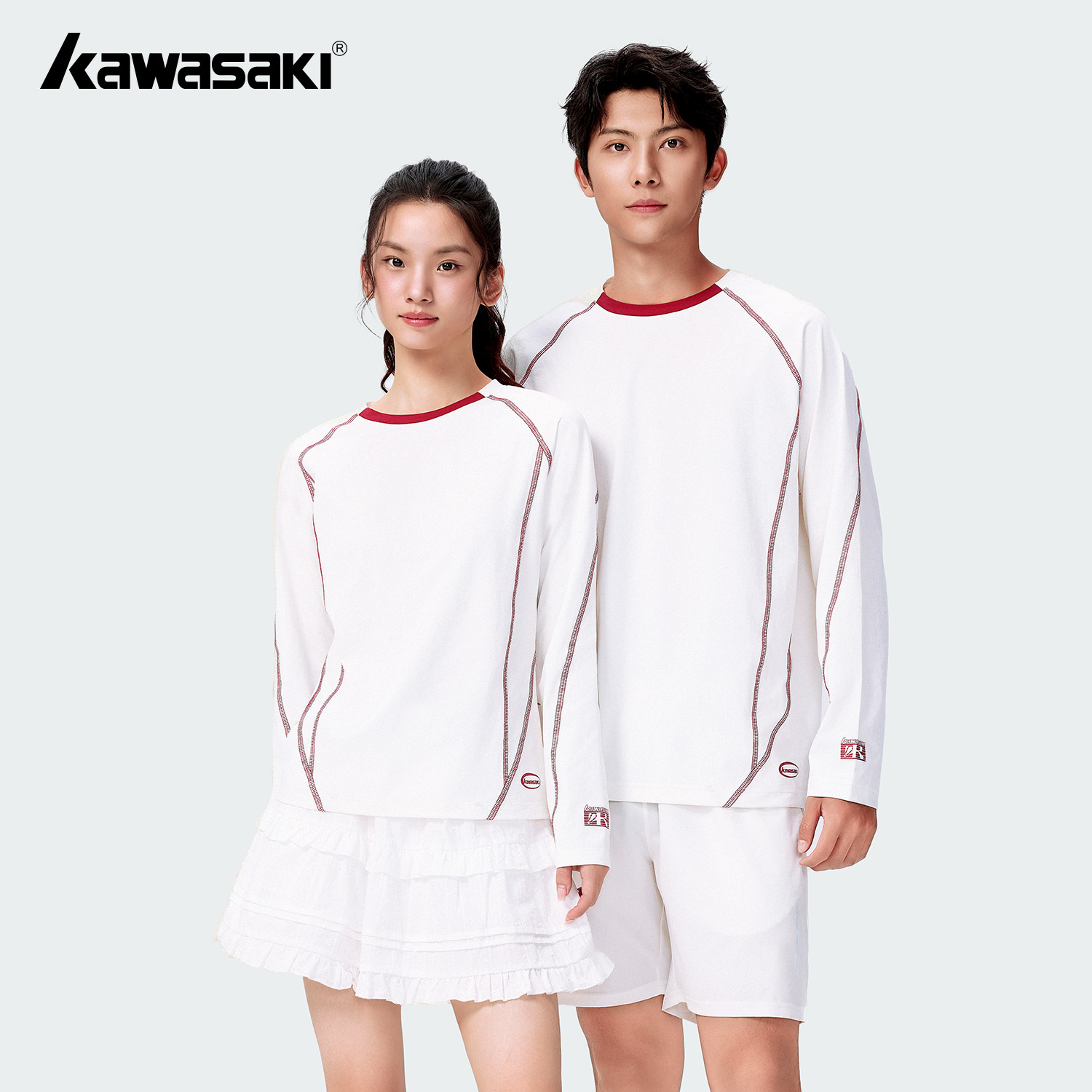 kawasaki/川崎圆领秋冬男女款运动长袖超轻休闲羽毛球服上衣女款