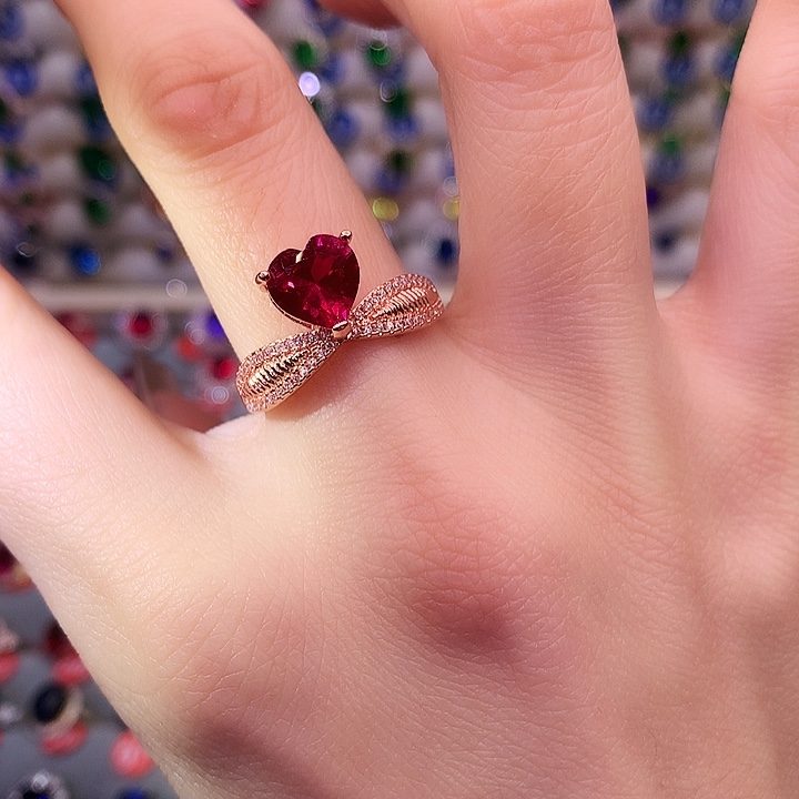 红宝石戒指银S925镶嵌
