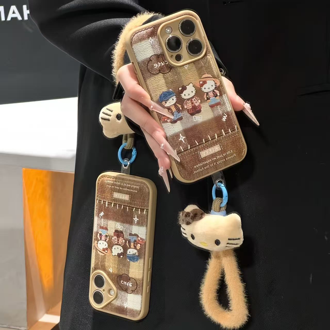 秋冬美拉德凯蒂猫挂绳适用苹果17手机壳iPhone华为vivo小米14oppo