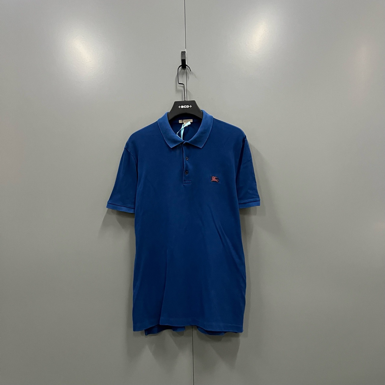95新 BURBERRY/博柏利 （bb）蓝色金属骑士polo衫 L码/fg204171