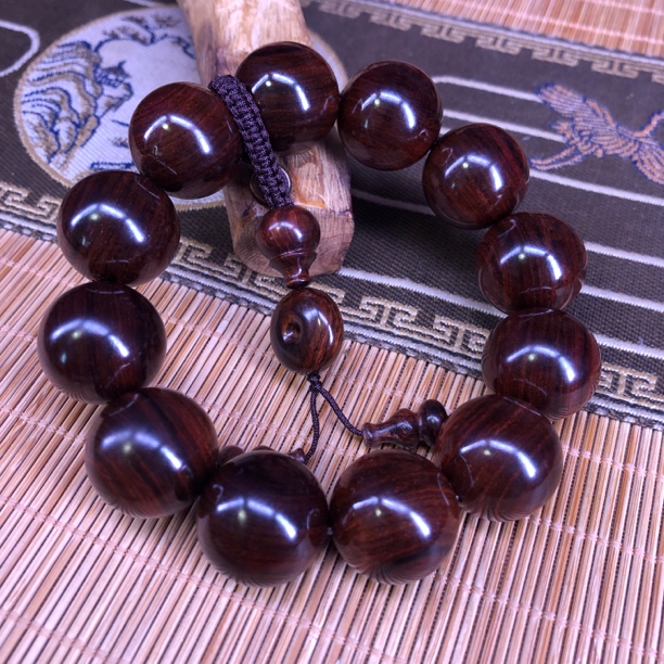 59.3克天花板高油高密度海南黄花梨手串葡萄紫油梨2.0大黑线顺纹