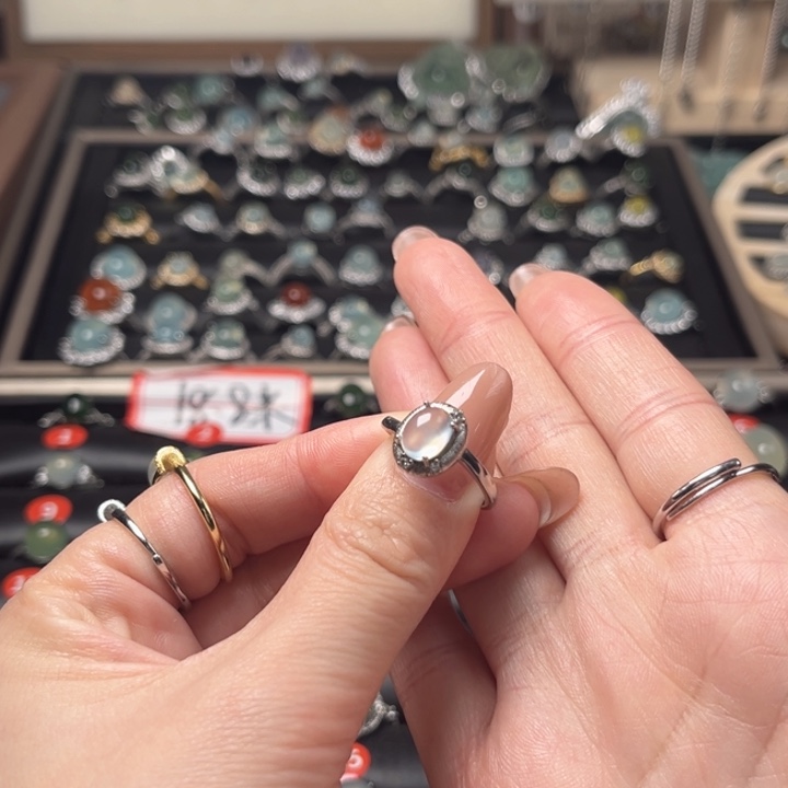 蛇纹石玉银S925镶嵌戒指