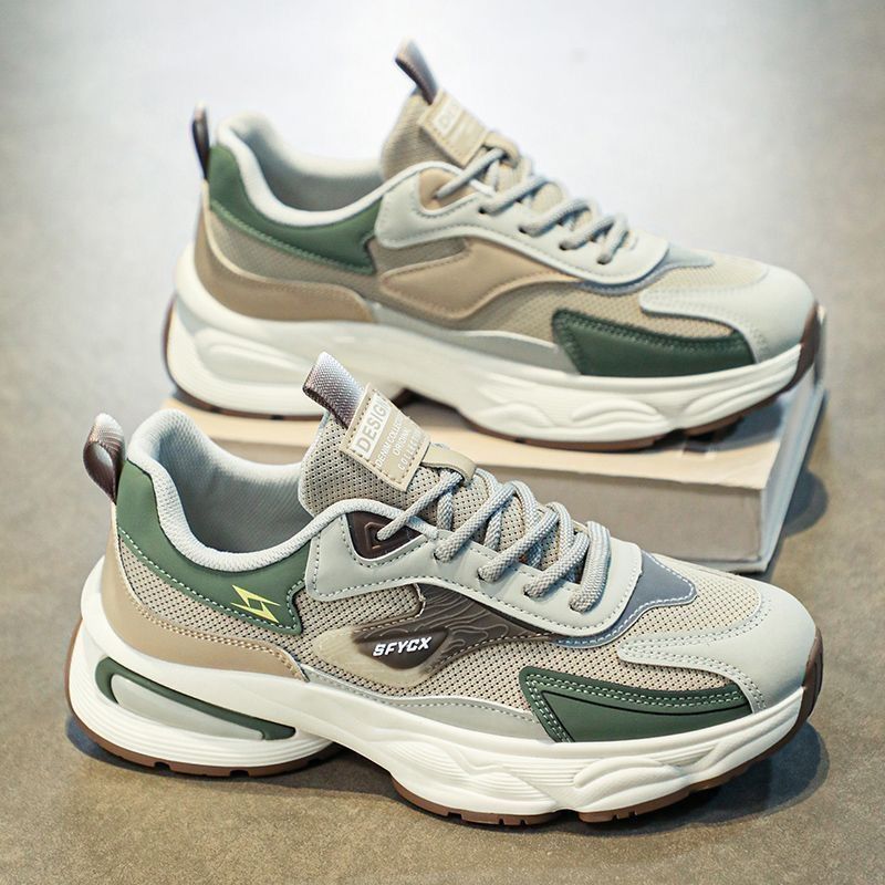 春季男鞋新款透气网面男士运动鞋子男潮流百搭厚底防滑休闲老爹鞋