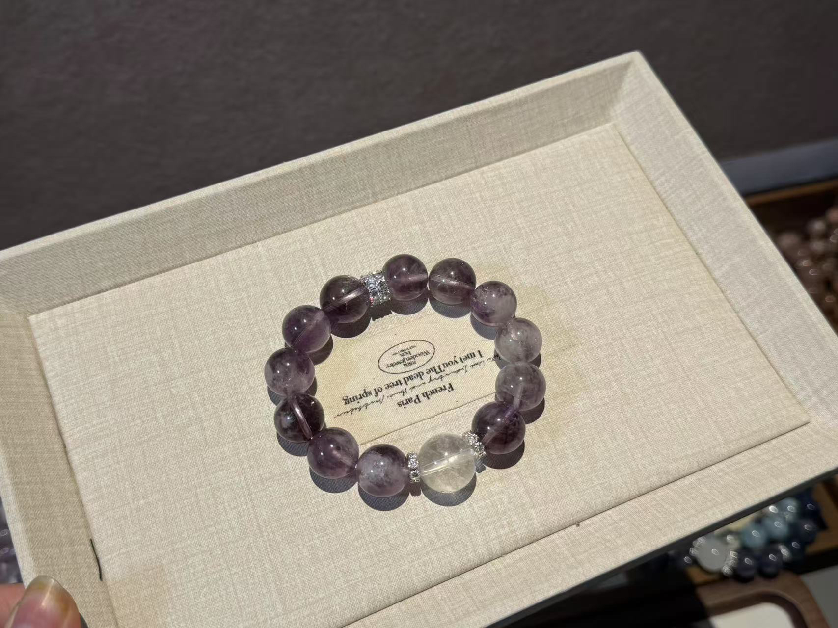 [柚金手作]13mm紫兔毛水晶手串多样性发1