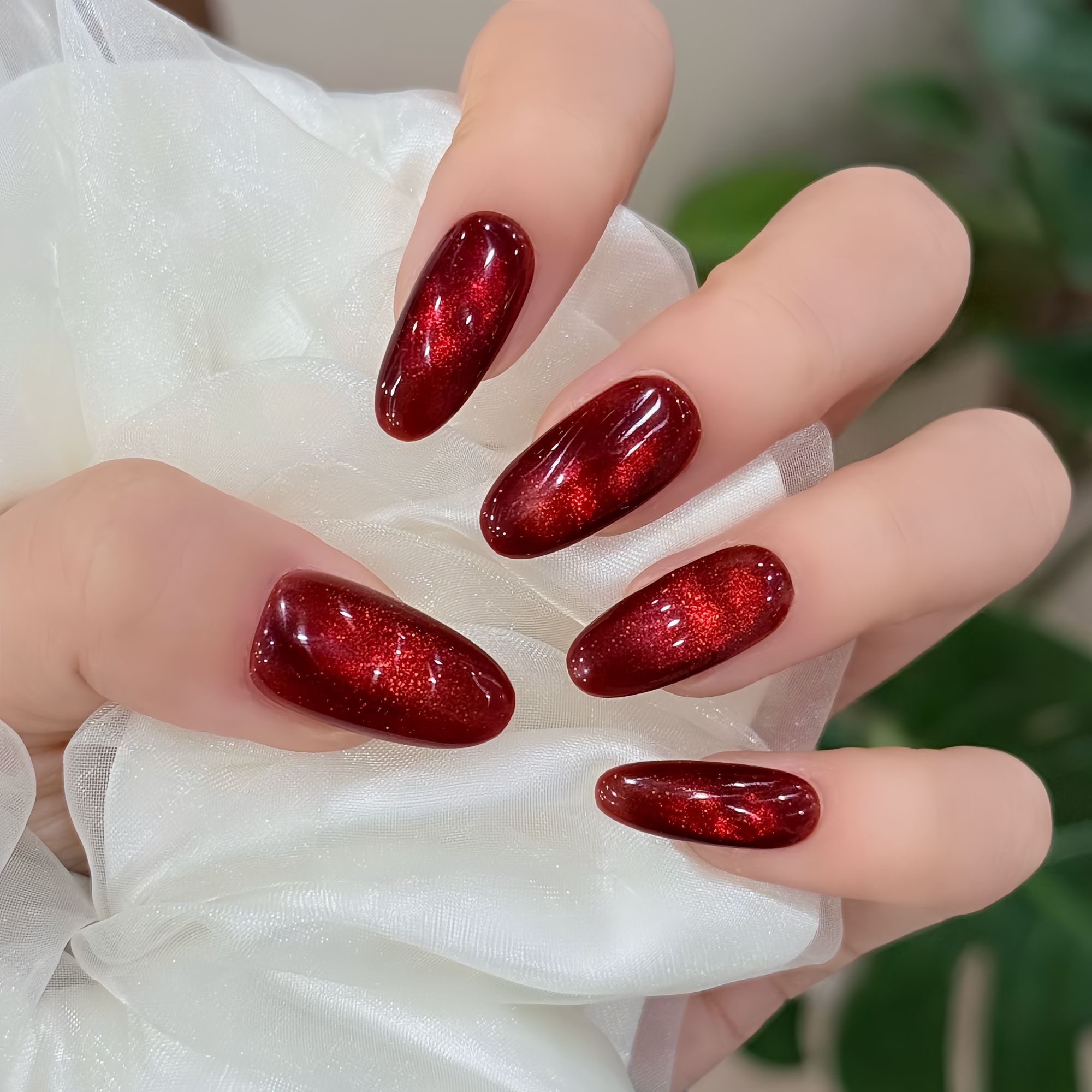 【朱砂痣】红色显白猫眼纯手工穿戴甲