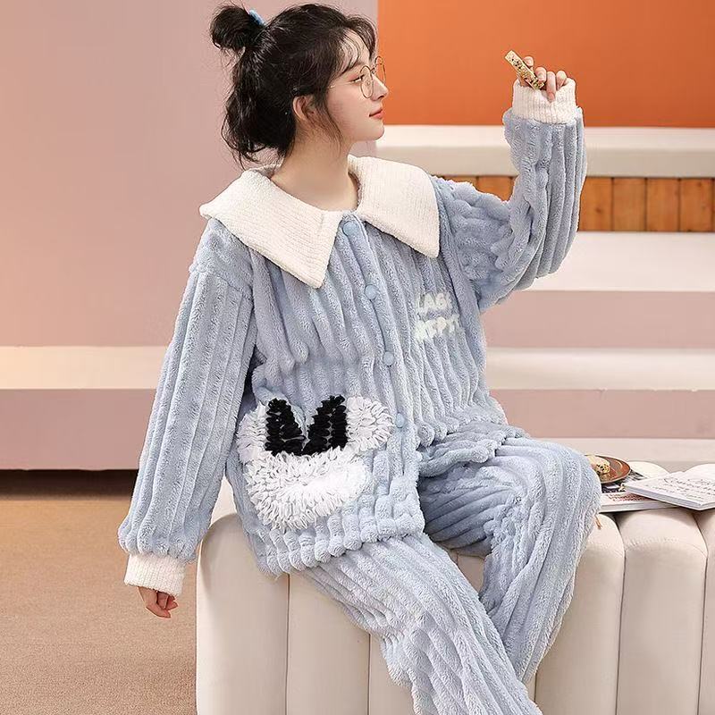 保暖厚款家居服套装男士加绒睡衣家居服女童女士