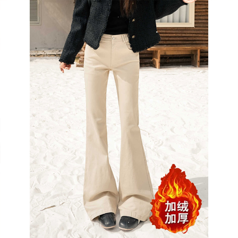 美式简约慵懒感叭牛仔裤女2025冬季简约加绒加厚百搭修身显瘦长裤