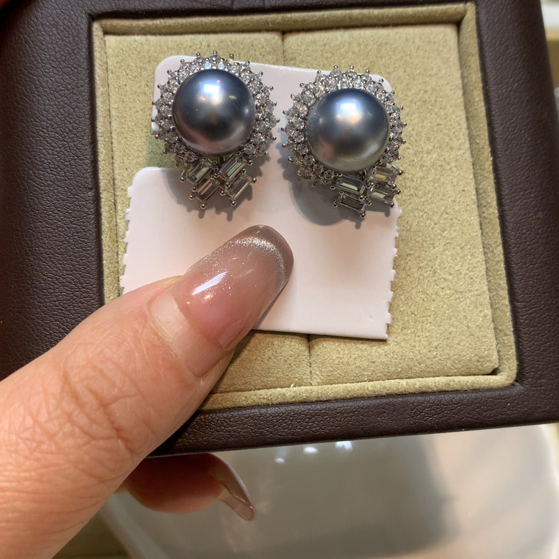 海水珍珠耳饰银S925镶嵌