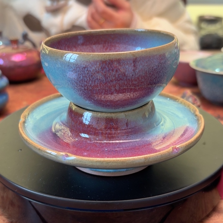 钧瓷鸡心盏传统茶器工艺作品