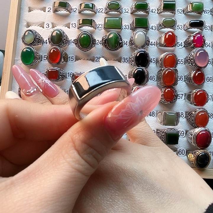 和田玉马鞍银S925镶嵌转****～