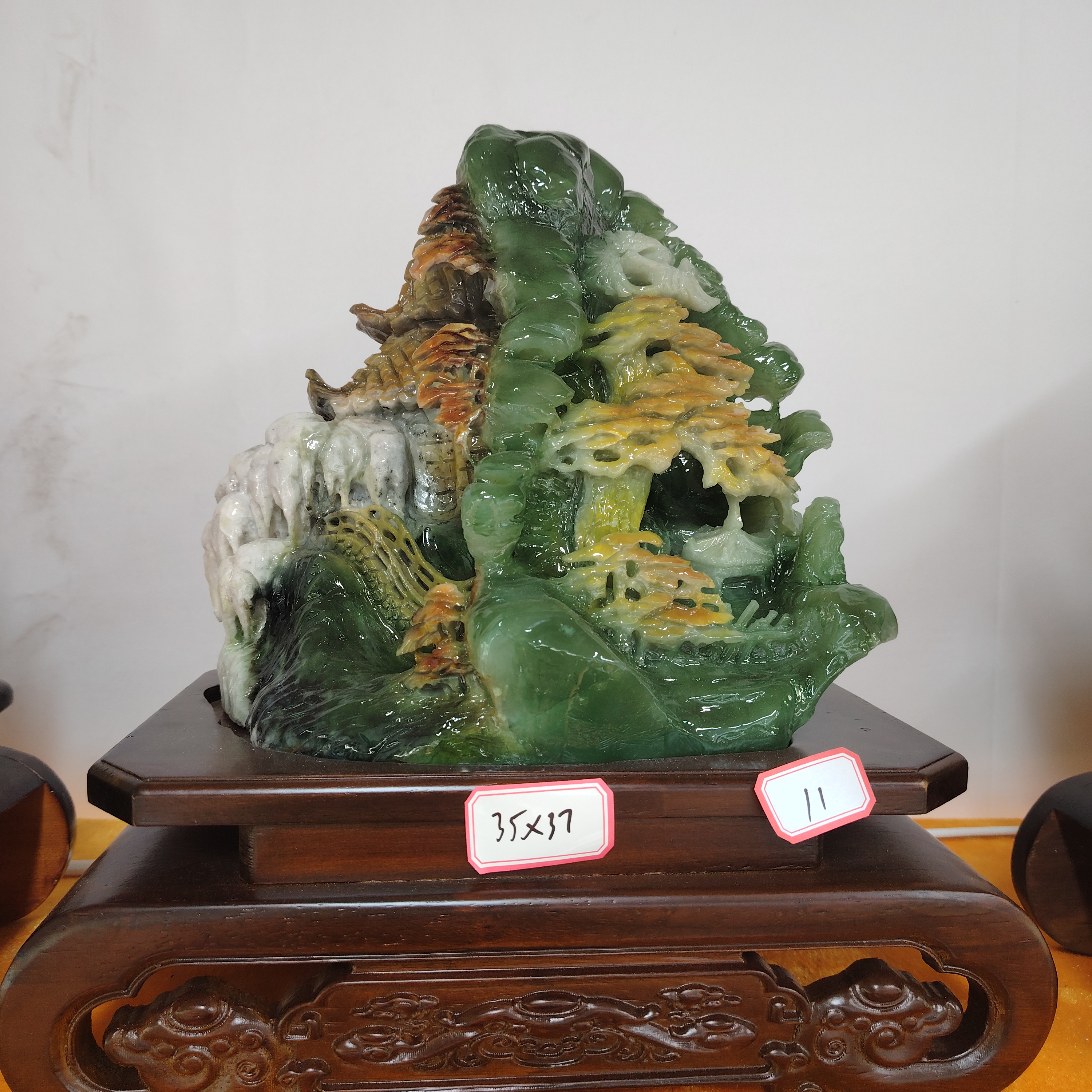 （青山绿水）新中式高档客厅玄关装饰品假山创意大号酒柜工艺品雕刻