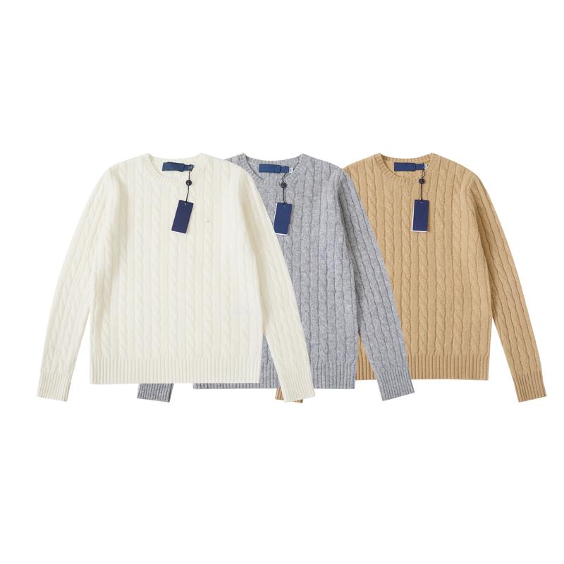 刺绣小马标羊麻花圆领套头长袖女毛衣